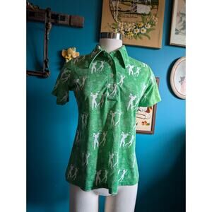 Volup vintage 70s short sleeve dagger collar golf novelty print size XL